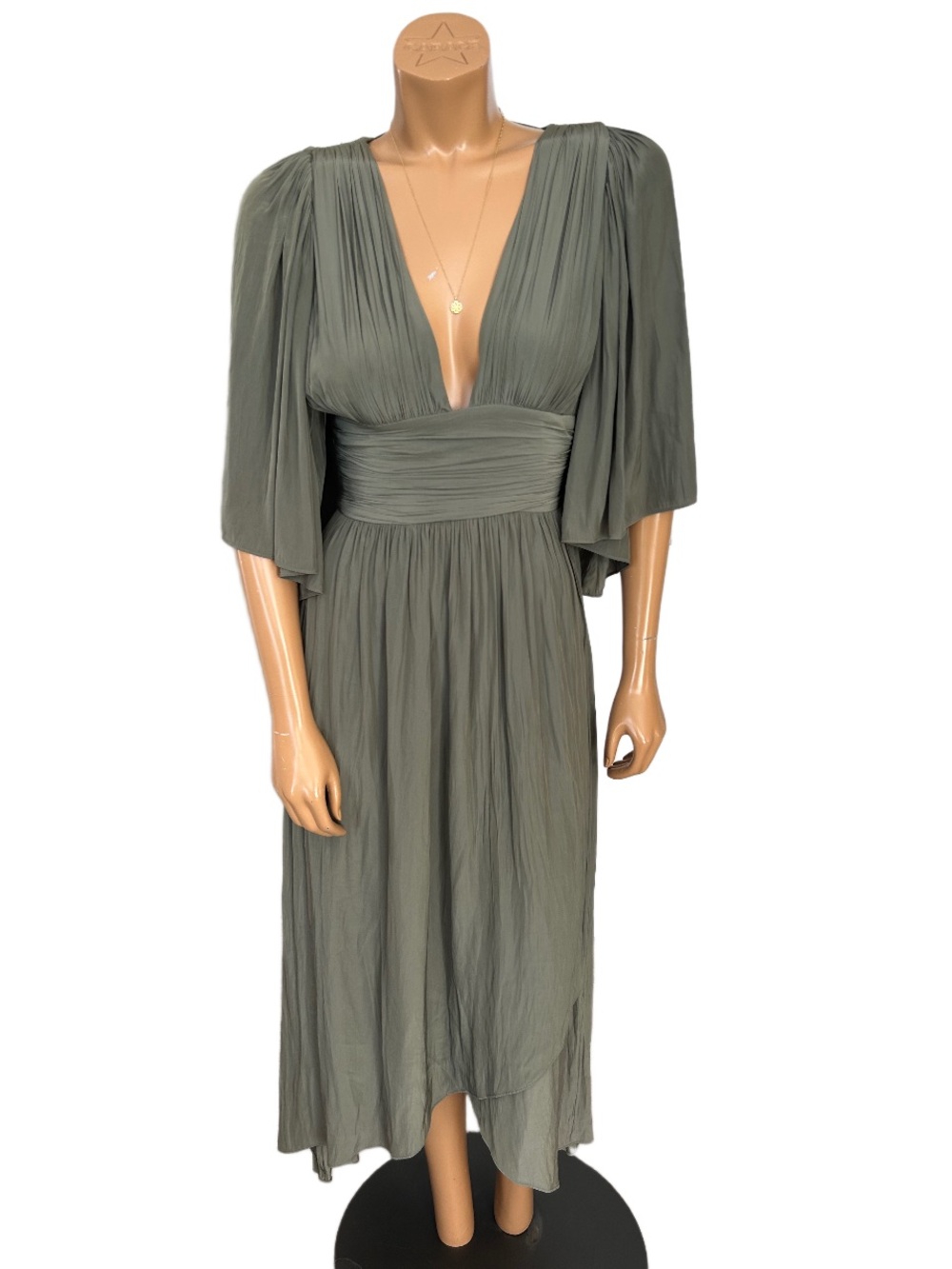 Ramy Brook Kinslie Pleated V-Neck Maxi Dress in Sage
